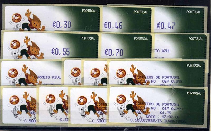 24Lis1495.jpg -     Lote:    1495            Portugal       Descrição:         2004 &mdash; Kinas. CE ETQ28. Máquina CROUZET. Valores na cor violeta. Séries completas para o correio ordinário e correio azul com recibos. Novas taxas de 2004.        ETQ       Valor Base:     &euro; 15,00     Valor Venda:     Retirado     