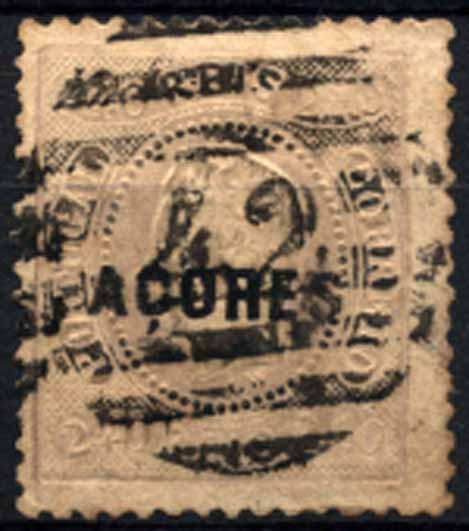 24Lis1521.jpg -     Lote:    1521            Açores       Descrição:         1868/70 &mdash; D. Luís I. Fita curva denteado. Selos do Continente com sobrecarga AÇORES. CE15, 240 reis lilás claro, obliterado com carimbo numérico de barras da 2.ª reforma "42 &mdash; ANGRA DO HEROÍSMO". Selo com duas ligeiras transparências. Valor de catálogo &euro; 522,00. MB e MR.        O       Valor Base:     &euro; 125,00     Valor Venda:     &euro; 160,00     