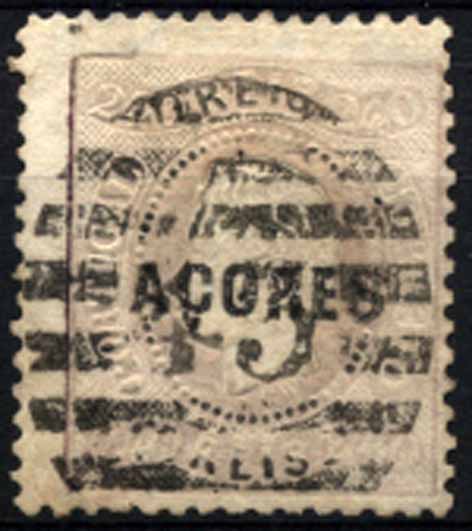 24Lis1523.jpg -     Lote:    1523            Açores       Descrição:         1868/70 &mdash; D. Luís I. Fita curva denteado. Selos do Continente com sobrecarga AÇORES. CE15, 240 reis lilás claro, obliterado com carimbo numérico de barras da 2.ª reforma "43 &mdash; HORTA". Valor de catálogo &euro; 522,00. MB e MR.        O       Valor Base:     &euro; 150,00     Valor Venda:     &euro; 180,00     