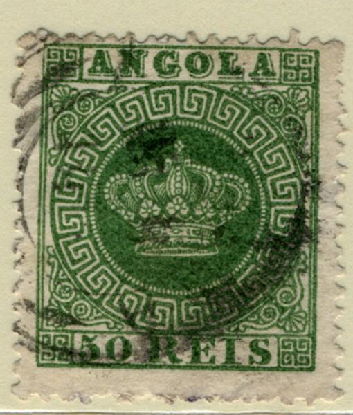 24Lis1549.jpg -     Lote:    1549            Angola       Descrição:         1870/1877 &mdash; Tipo Coroa. CE6, 50 reis verde, papel liso fino, denteado 13 &frac12;. Valor de catálogo &euro; 840,00.        O       Valor Base:     &euro; 100,00     Valor Venda:     Retirado     