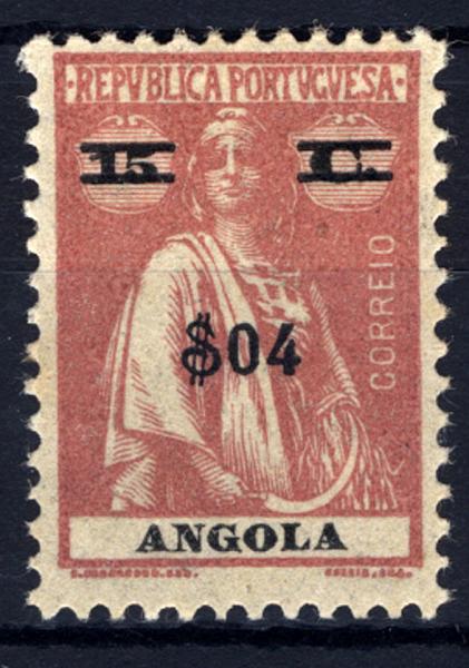 24Lis1569.jpg -     Lote:    1569            Angola       Descrição:         1921 &mdash; Ceres, com sobretaxa, tipografada localmente. CE199, $04 s/ 15 lilás vermelho, papel liso, denteado 12x11 &frac12;. MB e MR.        **       Valor Base:     &euro; 75,00     Valor Venda:     &euro; 120,00     