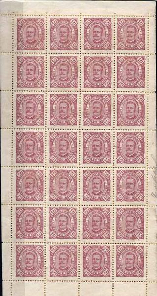 24Lis1672.jpg -     Lote:    1672            Lourenço Marques       Descrição:         1893/95 &mdash; D. Carlos I, Diogo Neto. Lote de 2 folhas de 10 e 100 reis CE3 e 10, em denteado 11 &frac12;. Valor de catálogo &euro; 98,00.        Lote       Valor Base:     &euro; 8,00     Valor Venda:     &euro; 14,00     