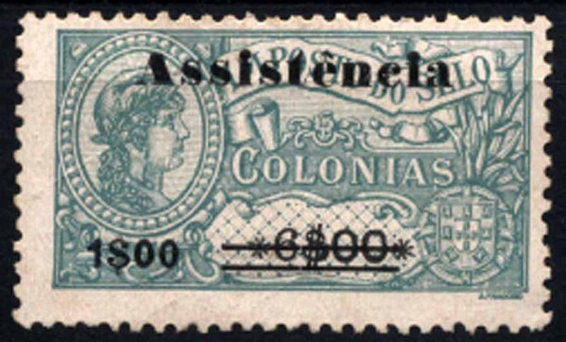 24Lis1759.jpg -     Lote:    1759            S. Tomé e Príncipe       Descrição:         1946 &mdash; Imposto Postal * ASSISTÊNCIA. Selos fiscais de África, com sobretaxa. CE8, 1$00 s/ 6$00 verde, tipo I. Valor de catálogo &euro; 23,30.        *       Valor Base:     &euro; 6,00     Valor Venda:     &euro; 14,00     