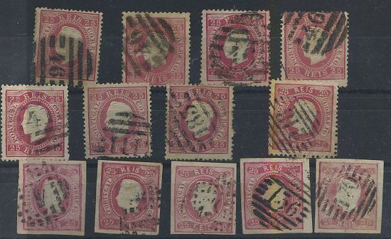 24Lis1769.jpg -     Lote:    1769            Portugal       Descrição:         Carimbos numéricos da 1.ª e 2.ª reforma. Lote de 26 selos D. Luís fita curva e D. Luís I fita direita, com carimbos numéricos. Lote a ver.        Lote       Valor Base:     &euro; 15,00     Valor Venda:     &euro; 15,00     