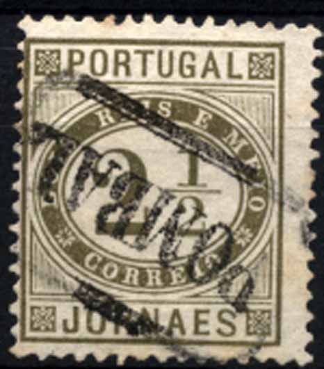 24Lis1798.jpg -     Lote:    1798            Portugal       Descrição:         Carimbos nominativos. 1876 &mdash; Jornaes. CE48, 2 &frac12; reis bistre esverdeado, denteado 12 &frac12;, papel liso, obliterado com carimbo batido a preto de "POMBAL".        O       Valor Base:     &euro; 10,00     Valor Venda:     &euro; 10,00     
