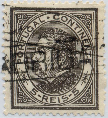 24Lis1799.jpg -     Lote:    1799            Portugal       Descrição:         Carimbos nominativos * 1880/1881 &mdash; D. Luís I. De perfil. CE52, 5 reis preto, denteado 12 &frac12;, papel liso, obliterado com carimbo nominativo rectangular, batido a preto de "ABRIGADA". MB.        O       Valor Base:     &euro; 50,00     Valor Venda:     &euro; 50,00     