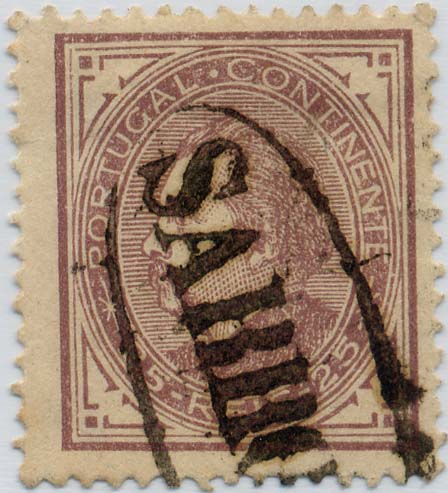 24Lis1802.jpg -     Lote:    1802            Portugal       Descrição:         Carimbos nominativos * 1880/1881 &mdash; D. Luís I. De perfil. CE54, 25 reis lilás vermelho, denteado 12 &frac12;, papel liso, obliterado com carimbo nominativo oval, batido a preto de "SABROSA". MB.        O       Valor Base:     &euro; 50,00     Valor Venda:     Retirado     