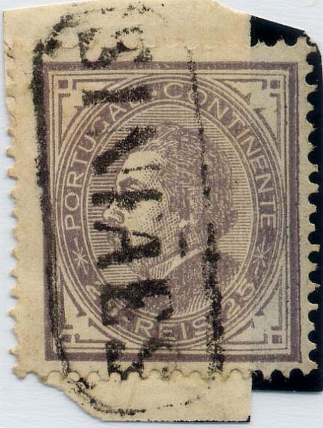 24Lis1803.jpg -     Lote:    1803            Portugal       Descrição:         Carimbos nominativos * 1880/1881 &mdash; D. Luís I. De perfil. CE54, 25 reis cinzento vermelho, denteado 13 &frac12;, papel liso, obliterado com carimbo nominativo rectangular, batido a preto de "SINFÃES". MB.        O       Valor Base:     &euro; 25,00     Valor Venda:     Retirado     