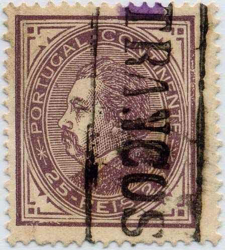 24Lis1804.jpg -     Lote:    1804            Portugal       Descrição:         Carimbos nominativos * 1880/1881 &mdash; D. Luís I. De perfil. CE54, 25 reis lilás vermelho, denteado 13 &frac12;, papel liso, obliterado com carimbo nominativo rectangular, batido a preto de "TRANCOSO". MB.        O       Valor Base:     &euro; 25,00     Valor Venda:     &euro; 40,00     