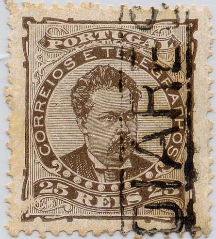 24Lis1818.jpg -     Lote:    1818            Portugal       Descrição:         Carimbos nominativos * 1882/1883 &mdash; D. Luís, de frente. CE57, 25 reis, denteado 13 &frac12;, papel liso, obliterado com carimbo nominativo rectangular de "POIARES", batido a preto. B e R.        O       Valor Base:     &euro; 25,00     Valor Venda:     Retirado     