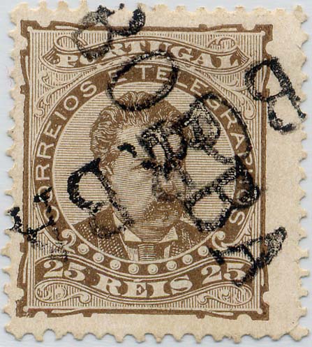 24Lis1824.jpg -     Lote:    1824            Portugal       Descrição:         Carimbos nominativos * 1882/1883 &mdash; D. Luís, de frente. CE57, 25 reis, denteado 12 &frac12;, papel liso, obliterado com carimbo nominativo de "BORBA", batido a preto duas vezes, cruzados. MB.        O       Valor Base:     &euro; 50,00     Valor Venda:     Retirado     