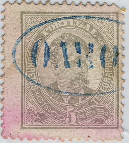 24Lis1831.jpg -     Lote:    1831            Portugal       Descrição:         Carimbos nominativos * 1882/1883 &mdash; D. Luís, de frente. CE56, 5 reis cinzento claro, denteado 12 &frac12;, papel porcelana, obliterado com carimbo nominativo oval, batido a azul do "CORVO". MB e MR.        O       Valor Base:     &euro; 120,00     Valor Venda:     &euro; 125,00     