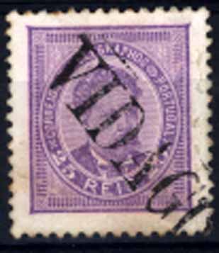 24Lis1833.jpg -     Lote:    1833            Portugal       Descrição:         Carimbos nominativos. 1884/87 &mdash; D. Luís I de frente. Novos valores. CE63, 25 reis violeta, denteado 11 &frac12;, obliterado com carimbo batido a preto de VIDAGO (Raridade 60 * Gordon).        O       Valor Base:     &euro; 70,00     Valor Venda:     &euro; 85,00     