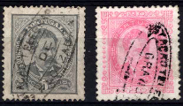24Lis1847.jpg -     Lote:    1847            Portugal       Descrição:         Carimbos da telegrafia eléctrica. Lote de 3 selos de D. Luís I de frente (5 e 20 reis) obliterados com carimbos batidos a preto da TELEGRAFIA ELÉCTRICA de LOUZADA e GRANJA.        Lote       Valor Base:     &euro; 10,00     Valor Venda:     &euro; 16,00     