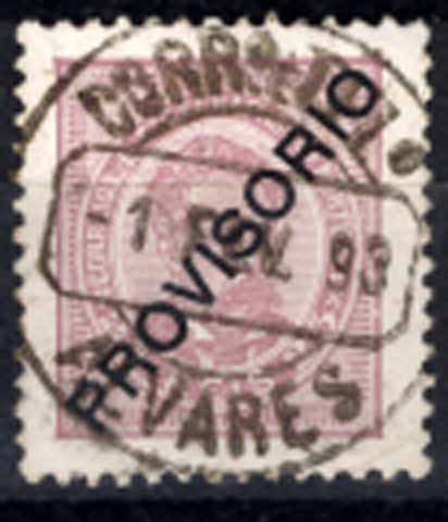 24Lis1866.jpg -     Lote:    1866            Portugal       Descrição:         Carimbos circulares datados. 1884/87 &mdash; D. Luís I de frente. Novos valores. CE63, 25 reis obliterado com CCD batido a preto "ALVARES".         O       Valor Base:     &euro; 6,00     Valor Venda:     &euro; 14,00     