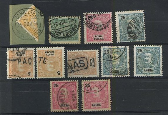 24Lis1908.jpg -     Lote:    1908            Açores       Descrição:         Marcofilia diversa dos Açores. Lote de 11 selos, com marcofilia diversa + marcas marítimas e estrangeiras sobre selos dos Açores. Lote a ver.        Lote       Valor Base:     &euro; 10,00     Valor Venda:     Retirado     