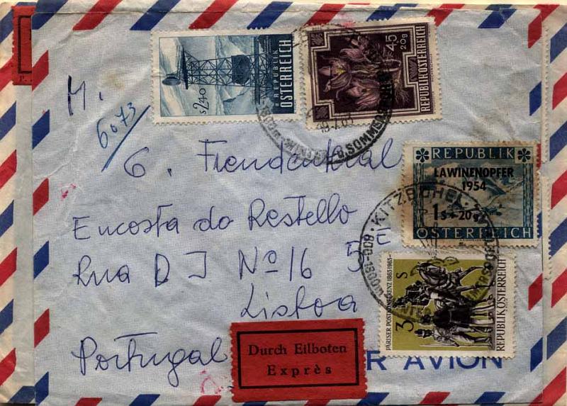 24Lis2032.jpg -     Lote:    2032                   Descrição:      Áustria —   Lote de duas cartas anos 62/63 circuladas por via aérea para Lisboa e Luanda, em serviço Expresso. B.        Lote       Valor Base:     € 6,00     Valor Venda:     Retirado     