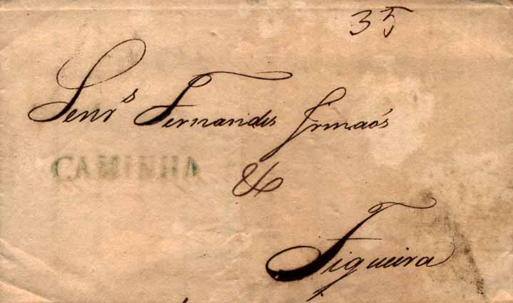 24Lis2125.jpg -     Lote:    2125      Lotes pelo Correio              Descrição:      Caminha &mdash;   A sépia e verde, GM CMN1. Lote de 4 cartas datadas de 18.01.1837, 21.04.1841, 22.11.1835 e 07.03.1838, com diversos portes manuscritos. Lote a ver.        Lote       Valor Base:     &euro; 6,00     Valor Venda:     &euro; 12,00     