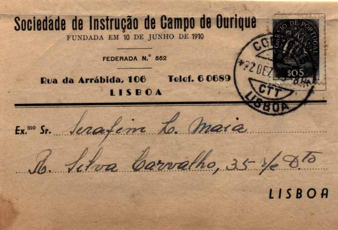 24Lis2150.jpg -     Lote:    2150      Lotes pelo Correio       Portugal       Descrição:         1943 &mdash; Caravela. Cinta de jornal, circulada em Lisboa (22.12.45), com selo de $05 preto CE617. B.        CNT       Valor Base:     &euro; 5,00     Valor Venda:     &euro; 5,00     