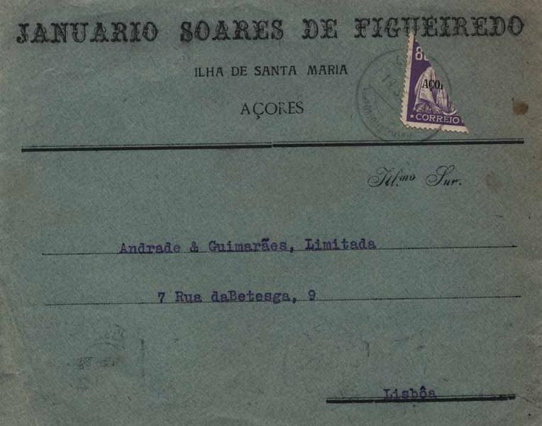24Lis2155.jpg -     Lote:    2155      Lotes pelo Correio       Açores       Descrição:         1926 &mdash; Ceres. Emissão Londres. Selos do Continente com sobrecarga AÇORES. Frente de carta circulada do Aeroporto de St.ª Maria (19.09.??) para Lisboa com selo de $80 bipartido (como recurso).        FRG       Valor Base:     &euro; 10,00     Valor Venda:     Retirado     