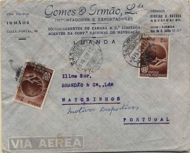 24Lis2158.jpg -     Lote:    2158      Lotes pelo Correio       Angola       Descrição:         Lote de 3 cartas com selos do Tricentenário + Aves + Globo Terrestre. Lote a ver.        Lote       Valor Base:     &euro; 3,00     Valor Venda:     &euro; 5,00     