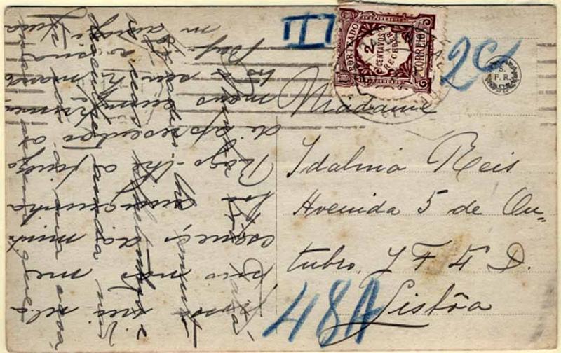 24Lis2242.jpg -     Lote:    2242      Lotes pelo Correio              Descrição:         Porteado. 1915 &mdash; Emissão regular. Valor em centavos. Postal ilustrado circulado em Lisboa sem franquia. Porteado pela falta de franquia com selo de 2C, CE POR23.        PI       Valor Base:     &euro; 5,00     Valor Venda:     Retirado     