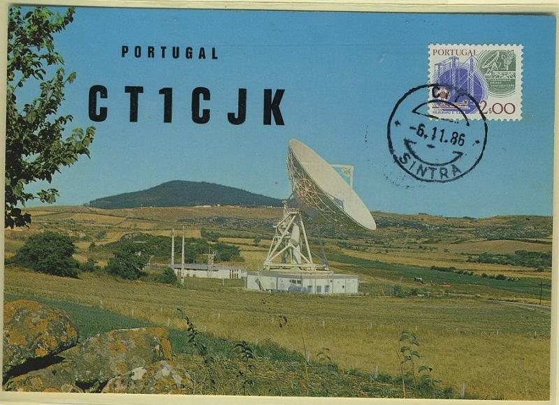 24Lis2266.jpg -     Lote:    2266      Lotes pelo Correio              Descrição:         Telecomunicações. Estação Terrena de Sintra. Postal ilustrado (com repicagem de radioamador) concordante com selo de 2$00 &mdash; Instrumentos de Trabalho CE1360, obliterados com carimbo de Sintra (06.11.86).        PM       Valor Base:     &euro; 6,00     Valor Venda:     &euro; 6,00     