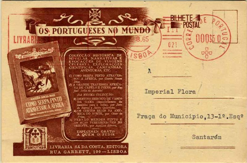 24Lis2329.jpg -     Lote:    2329      Lotes pelo Correio              Descrição:         Temáticos &mdash; Publicidade. Livraria Sá da Costa. Os Portugueses no Mundo. Usado.        PI       Valor Base:     &euro; 5,00     Valor Venda:     Retirado     