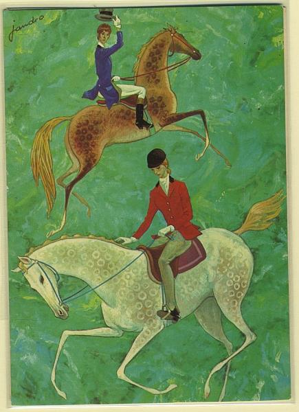 24Lis2333.jpg -     Lote:    2333      Lotes pelo Correio              Descrição:         Temáticos. Hipismo. Lote de dois postais ilustrados coloridos, reprodução de desenhos. Novos.        PI       Valor Base:     &euro; 8,00     Valor Venda:     Retirado     