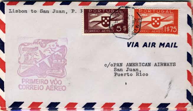 24Lis2408.jpg -     Lote:    2408      Lotes pelo Correio              Descrição:         1941 &mdash; Linha Lisboa-Nova York pela Pan American &mdash; Via Bolama. Lote de 4 sobrescritos do 1.º voo remetidos de Lisboa para Bolama, USA, Trinidad e San Juan/Porto Rico.        Aéreo       Valor Base:     &euro; 10,00     Valor Venda:     Retirado     