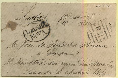 24Lis2716.jpg -     Lote:    2716      Lotes pelo Correio       Portugal       Descrição:         Carimbos nominativos. 1870/76 &mdash; D. Luís I fita direita. CE40. 25 reis carmim (selo estragado no verso) em carta circulada de Idanha Nova para Lisboa (22.07.75). Carimbo batido a preto de IDANHA NOVA.        Carta       Valor Base:     &euro; 4,00     Valor Venda:     Retirado     