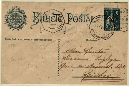 24Lis2725.jpg -     Lote:    2725      Lotes pelo Correio       Portugal       Descrição:         Carimbos datados circulares. Inteiro postal tipo Ceres de 1C verde escuro sobre cartolina branca, circulado de Atouguia da Baleia (23.02.15) para Lisboa (24.02.15). Carimbo batido a preto de ATHOUGUIA DA BALEIA.        IC       Valor Base:     &euro; 5,00     Valor Venda:     Retirado     
