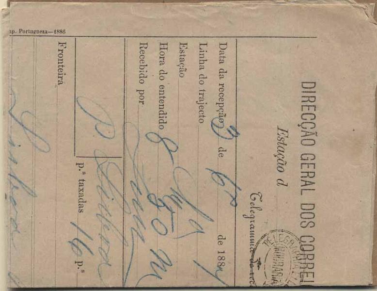 24Lis2729.jpg -     Lote:    2729      Lotes pelo Correio       Portugal       Descrição:         Carimbos da Telegrafia Eléctrica. Telegrama Mod72-1886 com indicação de serviço "P" contendo ainda o envelope primitivo e carimbo oval "TELEGRAPHIA ELECTRICA / MOURARIA".        TLG       Valor Base:     &euro; 6,00     Valor Venda:     Retirado     