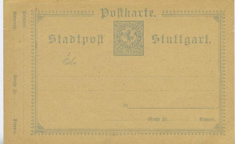 24Lis2748.jpg -     Lote:    2748      Lotes pelo Correio              Descrição:      Alemanha * Stuttgard &mdash;   Correio local privado. Inteiro postal novo "Drei Pfenning".        IN       Valor Base:     &euro; 5,00     Valor Venda:     Retirado     