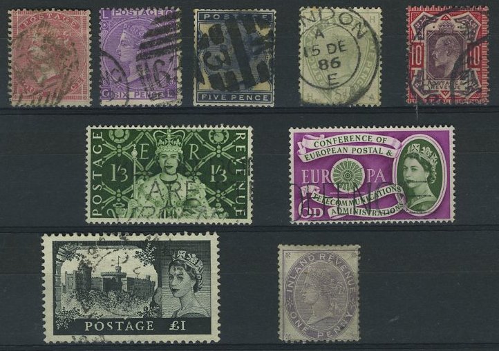 24Lis2783.jpg -     Lote:    2783      Lotes pelo Correio              Descrição:      Inglaterra.   lote de 9 selos, YV17, 34, 71, 82, 116, 281, 354, 357, e fiscal YV5, este em novo e restantes usados. Valor de catálogo &euro; 820,00.        Lote       Valor Base:     &euro; 20,00     Valor Venda:     &euro; 20,00     