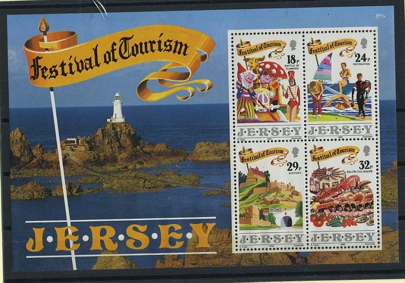 24Lis2797.jpg -     Lote:    2797      Lotes pelo Correio              Descrição:      Jersey (Ilha).   1990 &mdash; Festival do Turismo. Bloco. Temáticas: Farol, gastronomia, desportos, etc..        BLC       Valor Base:     &euro; 3,00     Valor Venda:     Retirado     