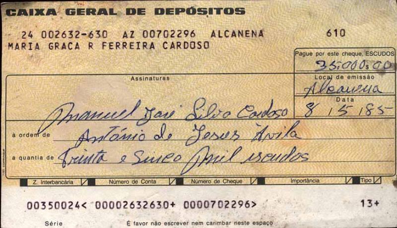 24Lis2819.jpg -     Lote:    2819      Lotes pelo Correio              Descrição:      Portugal e estrangeiros. Valores selados.   Lote de 75 cheques variados. Lote a ver.        Lote       Valor Base:     &euro; 15,00     Valor Venda:     Retirado     