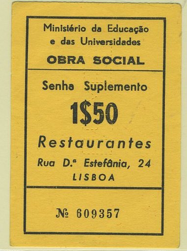24Lis2823.jpg -     Lote:    2823      Lotes pelo Correio              Descrição:         Lisboa, Obra Social do Ministério da Educação. Senha Suplemento de 1$50. Não catalogada. Nova.        CED       Valor Base:     &euro; 5,00     Valor Venda:     Retirado     