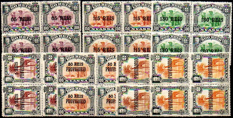 0029.jpg -     Lote:    29      Colecção IMPÉRIO      Companhia do Niassa       Descrição:         1903/1910 &mdash; D. Carlos I. Selos de 1901 com sobretaxa + idem com sobrecarga PROVISÓRIO + idem com sobretaxa e sobrecarga. CE40/42, 43/44 e 50/51. Séries completas em quadras. Metade dos selos com charneira e metade sem charneira. Valor de catálogo &euro; 71,00.        ***/**       Valor Base:     &euro; 20,00     Valor Venda:     &euro; 44,00     