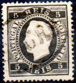 0191.jpg -     Lote:    191      Colecção CASCAIS II             Descrição:         1870/76 &mdash; D. Luís I. Fita direita. CE36, 5 reis preto, papel liso, denteado 13 &frac12;. Selo obliterado com carimbo bem batido a preto de "SOURE". MB.        O       Valor Base:     &euro; 35,00     Valor Venda:     &euro; 65,00     