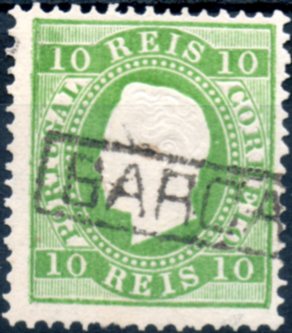 0269.jpg -     Lote:    269      Colecção CASCAIS II             Descrição:         1879/80 &mdash; D. Luís I. Fita direita. Novas cores. CE49, 10 reis verde, papel liso, denteado 12 &frac12;, obliterado com carimbo nominativo, batido a preto "BARCARENA". MB e MR        O       Valor Base:     &euro; 50,00     Valor Venda:     &euro; 75,00     