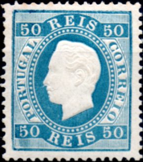 0274.jpg -     Lote:    274      Colecção CASCAIS II             Descrição:         1879/80 &mdash; D. Luís I. Fita direita. Novas cores. CE50, 50 reis azul, papel liso, denteado 13 &frac12;. Bonito exemplar com leve sinal de charneira, bem centrado. Valor de catálogo &euro; 523,00.        **       Valor Base:     &euro; 80,00     Valor Venda:     &euro; 160,00     