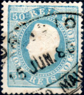 0276.jpg -     Lote:    276      Colecção CASCAIS II             Descrição:         1879/80 &mdash; D. Luís I. Fita direita. Novas cores. CE50, 50 reis azul, papel liso, denteado 13 &frac12;. Selo obliterado com carimbo de dupla oval de "CAMPO MAIOR". R.        O       Valor Base:     &euro; 25,00     Valor Venda:     Retirado     