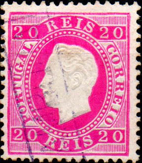 0287.jpg -     Lote:    287      Colecção CASCAIS II             Descrição:         1884 &mdash; D. Luís I. Fita direita. Nova cor e valor. CE66, 20 reis carmim rosa, denteado 13 &frac12;, papel porcelana, obliterado com carimbo nominativo, batido a violeta "AZAMBUJA". MB e MR.        O       Valor Base:     &euro; 75,00     Valor Venda:     Retirado     
