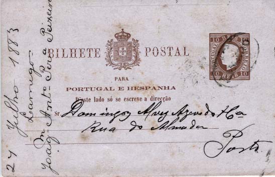 0495.jpg -     Lote:    495            Portugal       Descrição:         1880/81 &mdash; D. Luís. Fita direita. Impressão em relevo. OM7, 10 reis castanho-vermelho, circulado de Lamego (27.07.83) para o Porto (27.07.83). Carimbo nominativo batido a preto de "LAMEGO".        IC       Valor Base:     &euro; 15,00     Valor Venda:     &euro; 36,00     