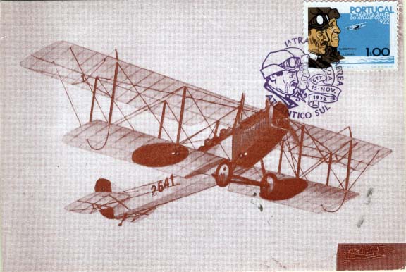 0597.jpg -     Lote:    597                   Descrição:         Cinquentenário da 1.ª Travessia Aérea Lisboa &mdash; Rio de Janeiro. Postal ilustrado concordante com selo de 1$00 CE1171, obliterados com carimbo do 1.º dia de circulação (15.11.72).        PM       Valor Base:     &euro; 8,00     Valor Venda:     &euro; 8,00     