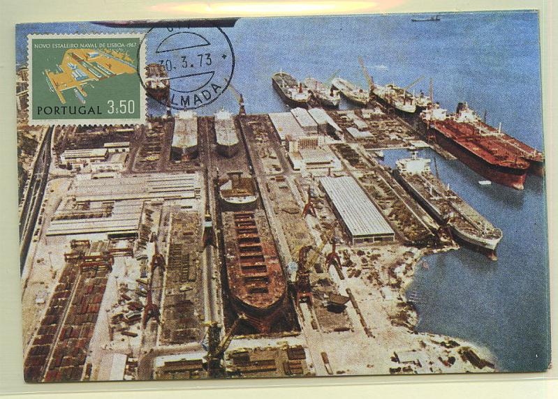 0598.jpg -     Lote:    598                   Descrição:         1967 &mdash; Estaleiro Naval da Lisnave. CE1007 e 1009. Lote de dois postais máximos, obliterados com marca-de-dia de Almada (30.03.73).        PM       Valor Base:     &euro; 5,00     Valor Venda:     &euro; 28,00     