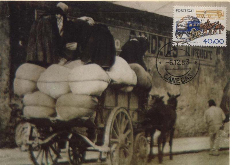 0604.jpg -     Lote:    604                   Descrição:         Galera Saloia * Instrumentos do Trabalho. Postal ilustrado concordante com selos de 40$00 CE1376, obliterados com marca de dia de Caneças (06.12.83).        PM       Valor Base:     &euro; 8,00     Valor Venda:     &euro; 10,00     
