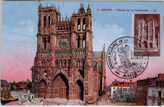 0615.jpg -     Lote:    615                   Descrição:      França &mdash;   Yv665 (Catedral de Amiens). Obliterados com carimbo comemorativo do Aniversário * Amiens (31.1045).        PM       Valor Base:     &euro; 10,00     Valor Venda:     &euro; 10,00     