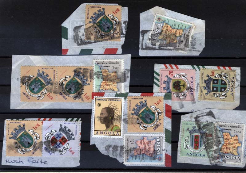 0820.jpg -     Lote:    820                   Descrição:         1961/74 &mdash; Guerra Colonial. Lote composto por 7 fragmentos com selos obliterados com carimbo batido a preto "PMC 186". Dois tipos diferentes de carimbo.        Lote       Valor Base:     &euro; 40,00     Valor Venda:     &euro; 40,00     